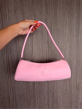 Chic Pink Shoulder Bag with Embossed Logo